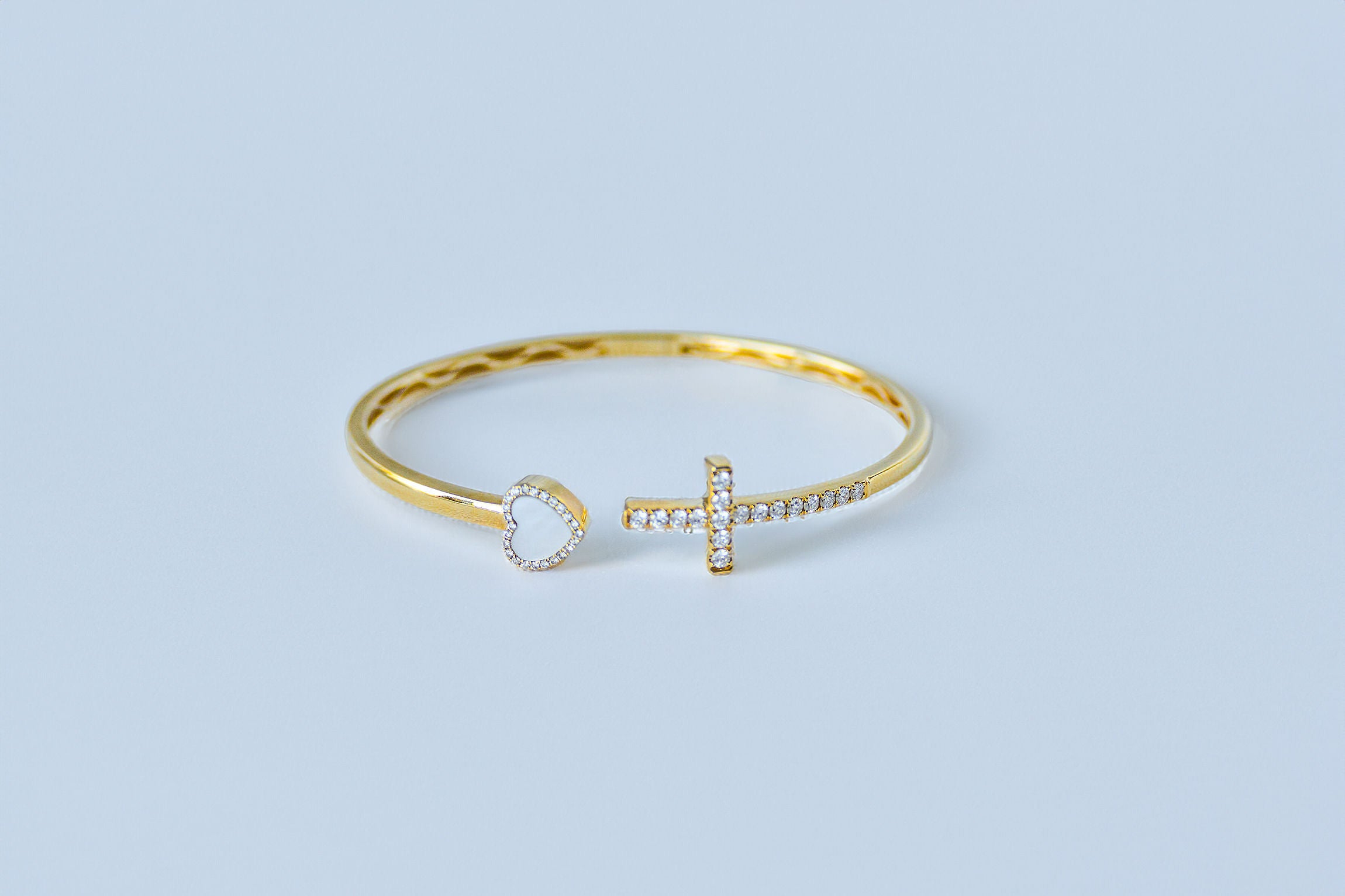 Cross & Heart Cuff Bracelet