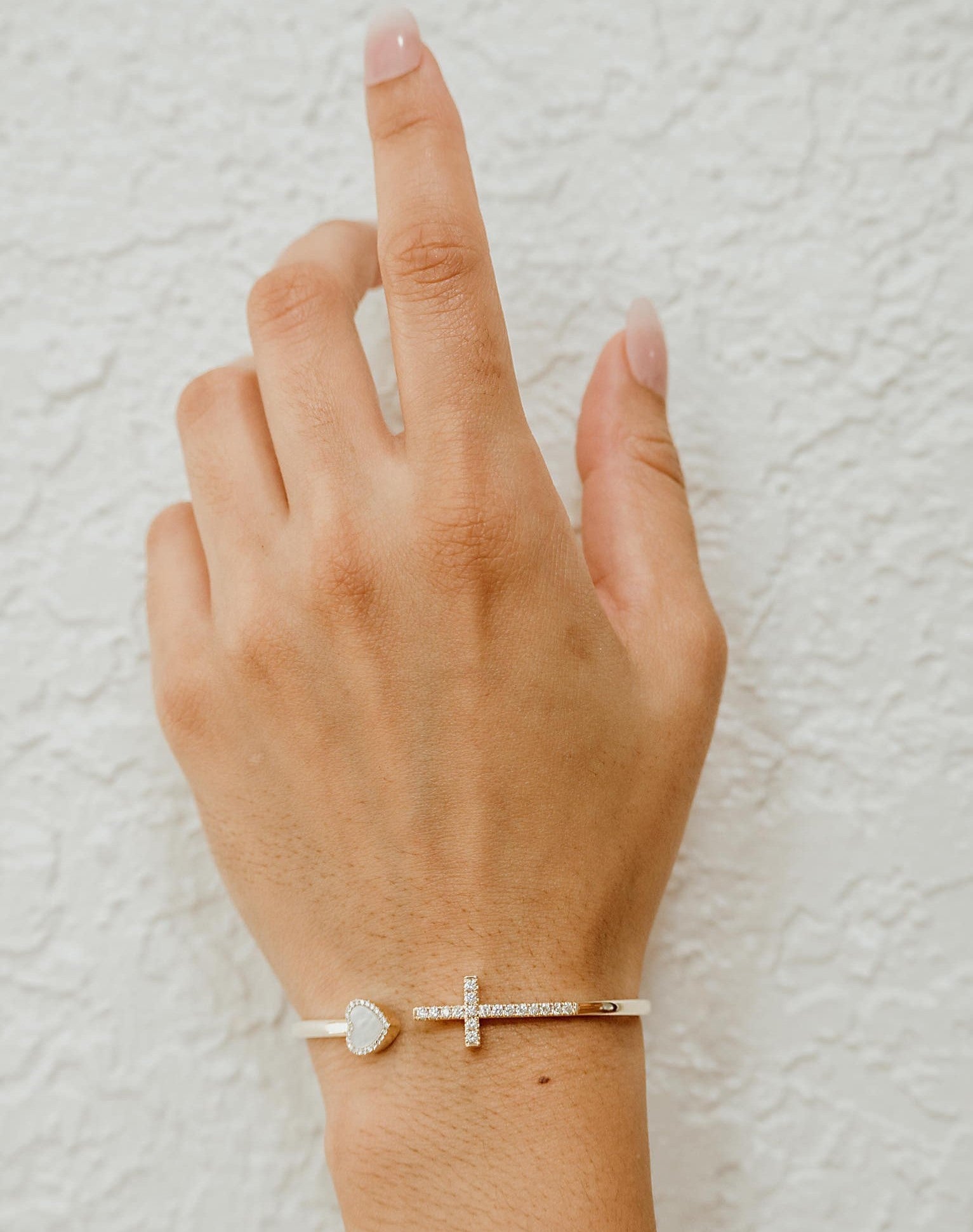 Cross & Heart Cuff Bracelet