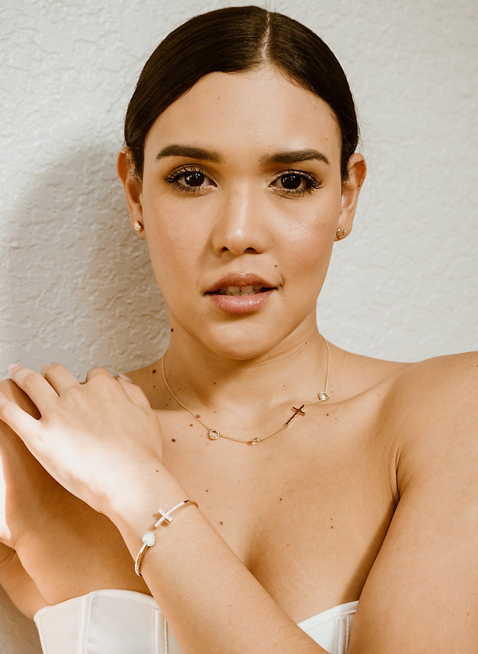 Cross & Heart Cuff Bracelet