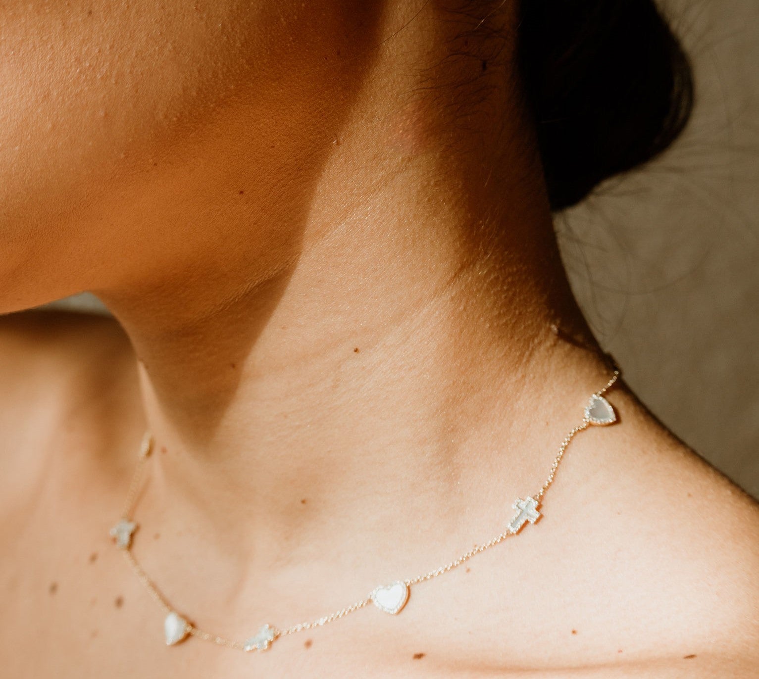 Cross & Heart Dainty Mother of Pearl Necklace