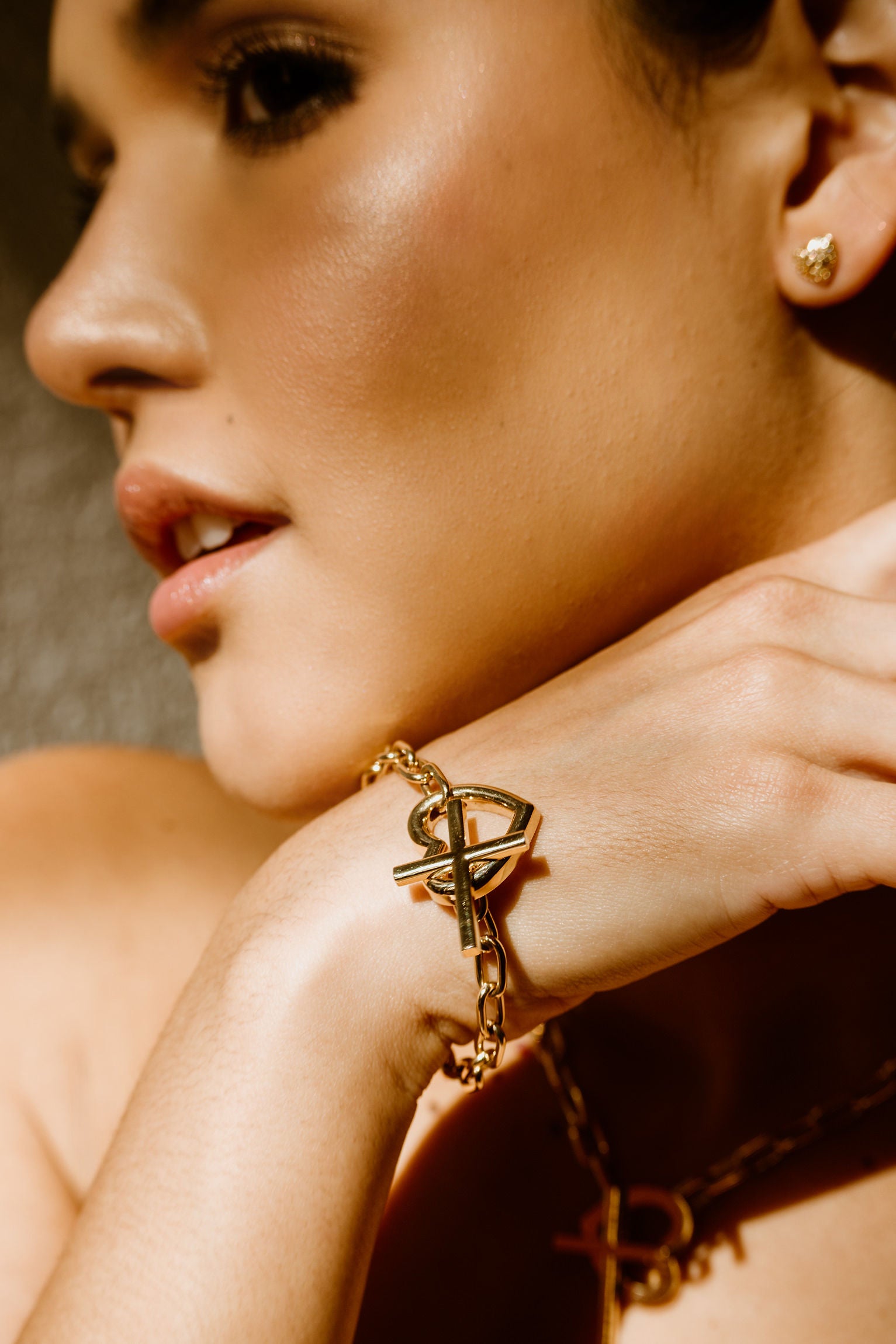 Cross & Heart Toggle Chain Bracelet