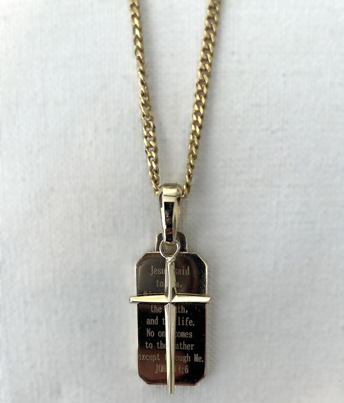 Men’s Cross and Engraved Tag Bible Verse Pendant