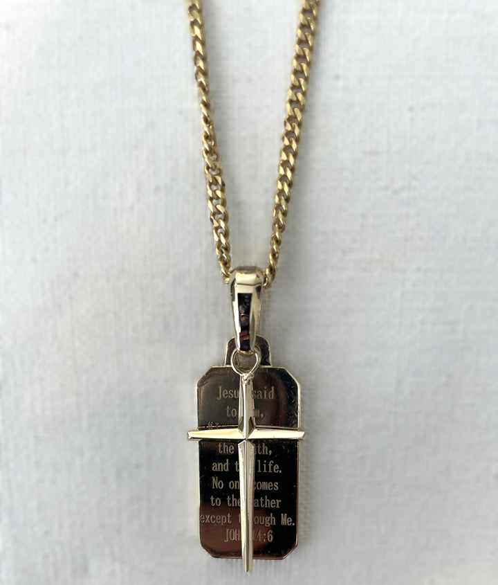 Men’s Cross and Engraved Tag Bible Verse Pendant