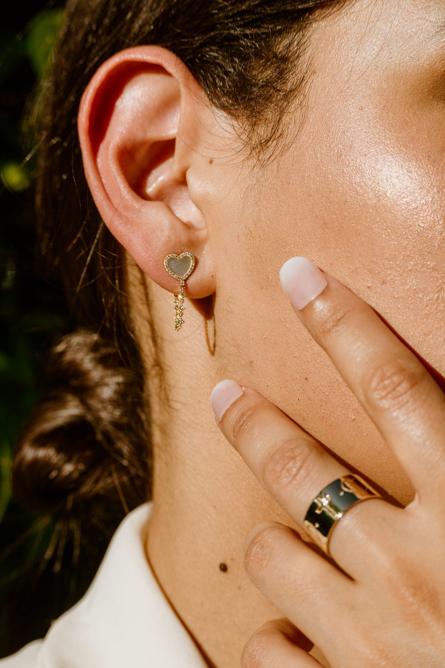 Mother of Pearl Heart-shaped Chain Earrings