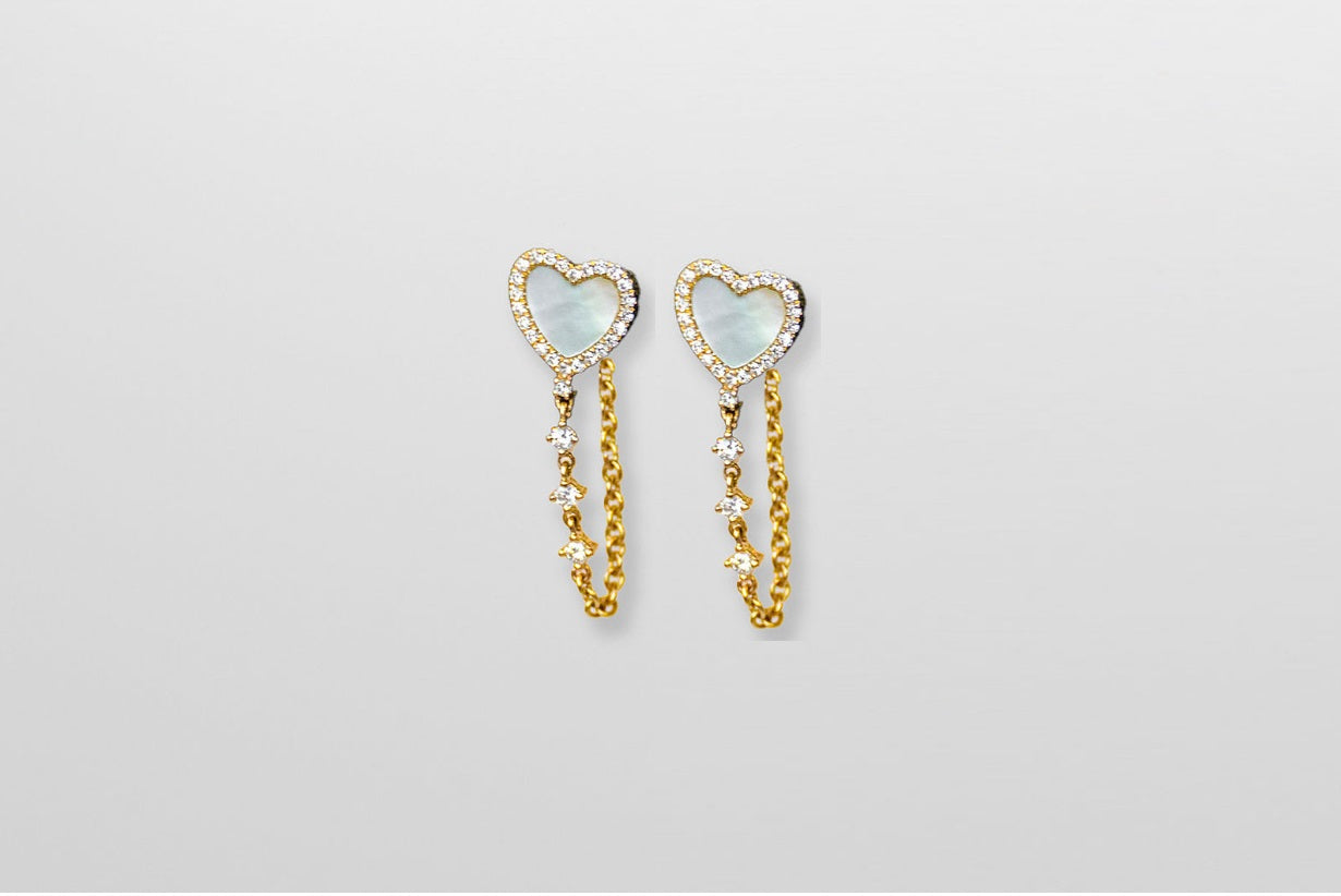 Mother of Pearl Heart-shaped Chain Earrings