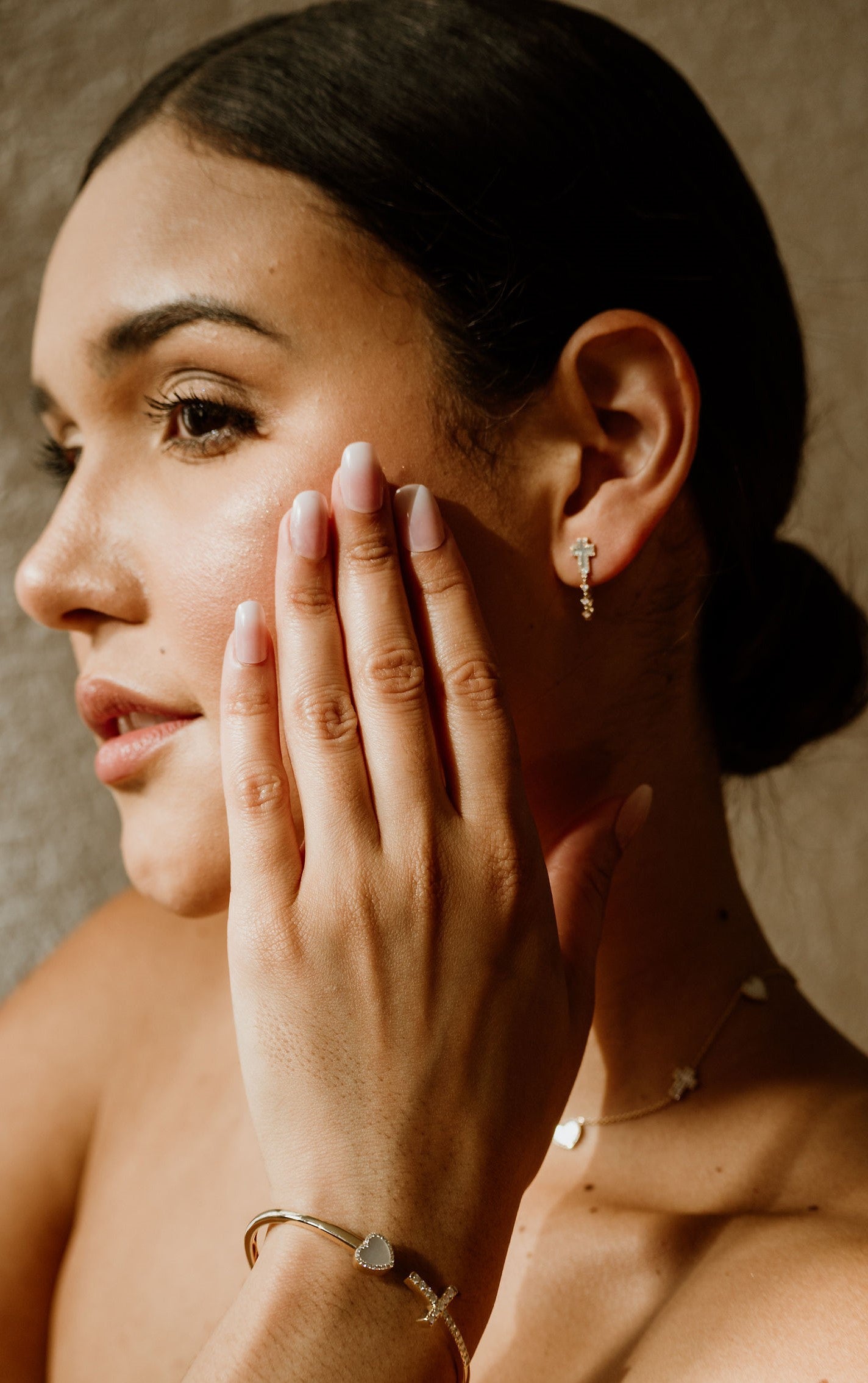 Mother-of-Pearl Cross-Shaped Chain Earrings