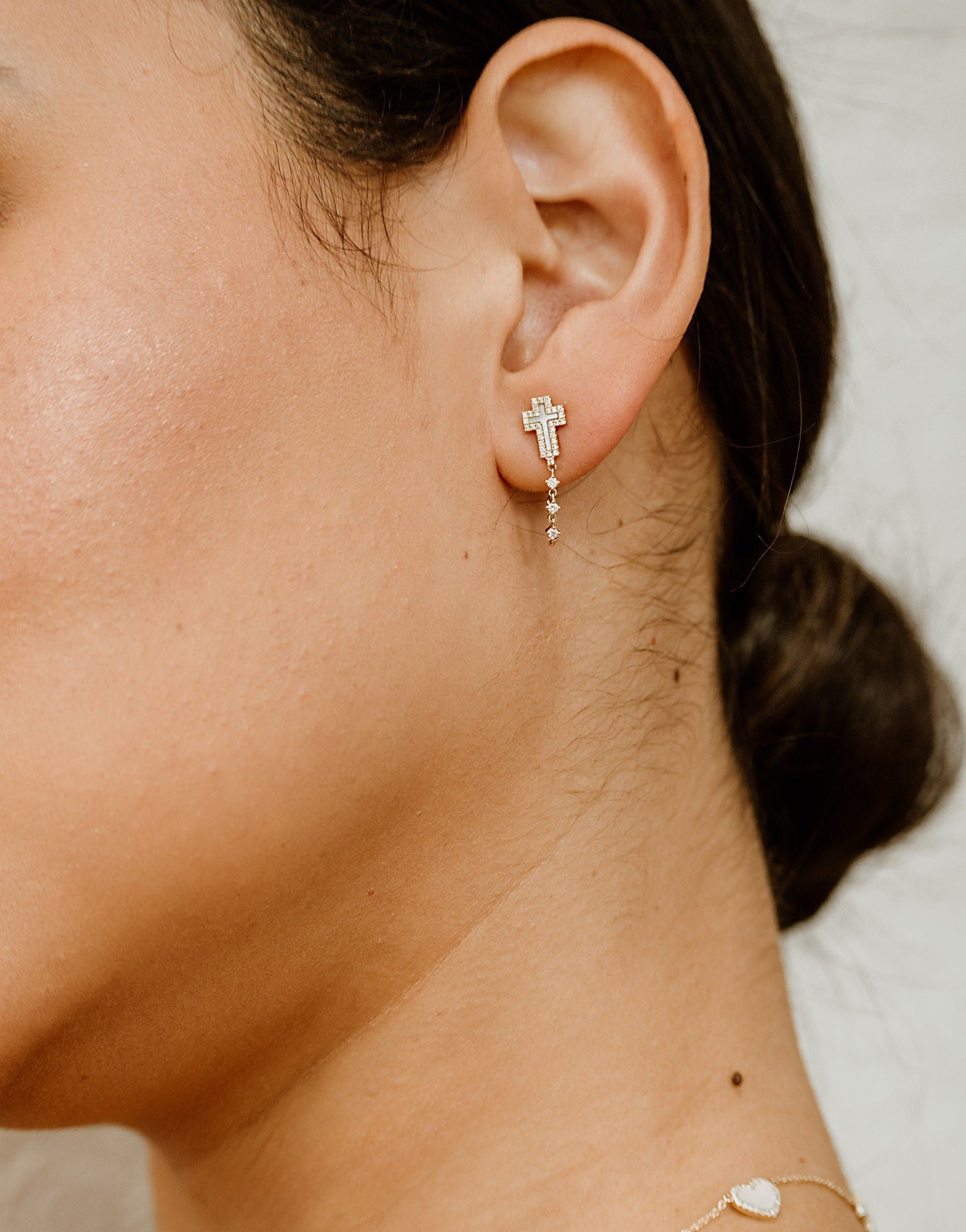 Mother-of-Pearl Cross-Shaped Chain Earrings