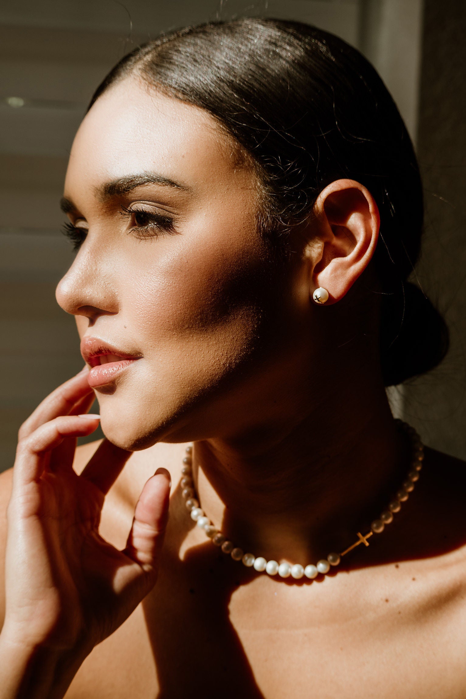 Pearl Cross Stud Earrings