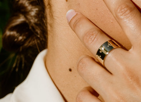 Wide Band Ring with Engraved Cross & Heart